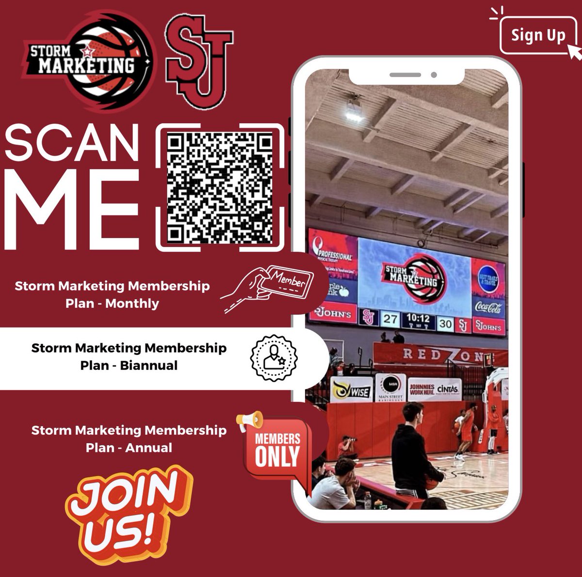 #SJUBB Be part of the team with our (3) flexible Storm Marketing Membership Plans! Back @StJohnsU athletes, enjoy exclusive benefits/members only access, and snag some awesome discounts. Benefits are increased with higher plan options. Make your contribution today, scan now!