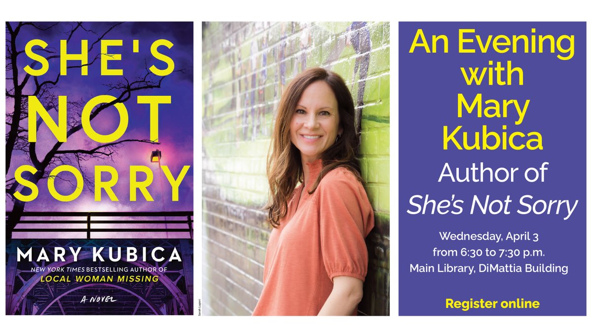 New York Times bestselling author @MaryKubica visits the library April 3 at 6:30 pm. She's talking about her new thriller, SHE'S NOT SORRY, in conversation with bestselling author @Wendy_Walker Book sale and signing by @ElmStreetBooks fergusonlibrary.org/event/evening-…