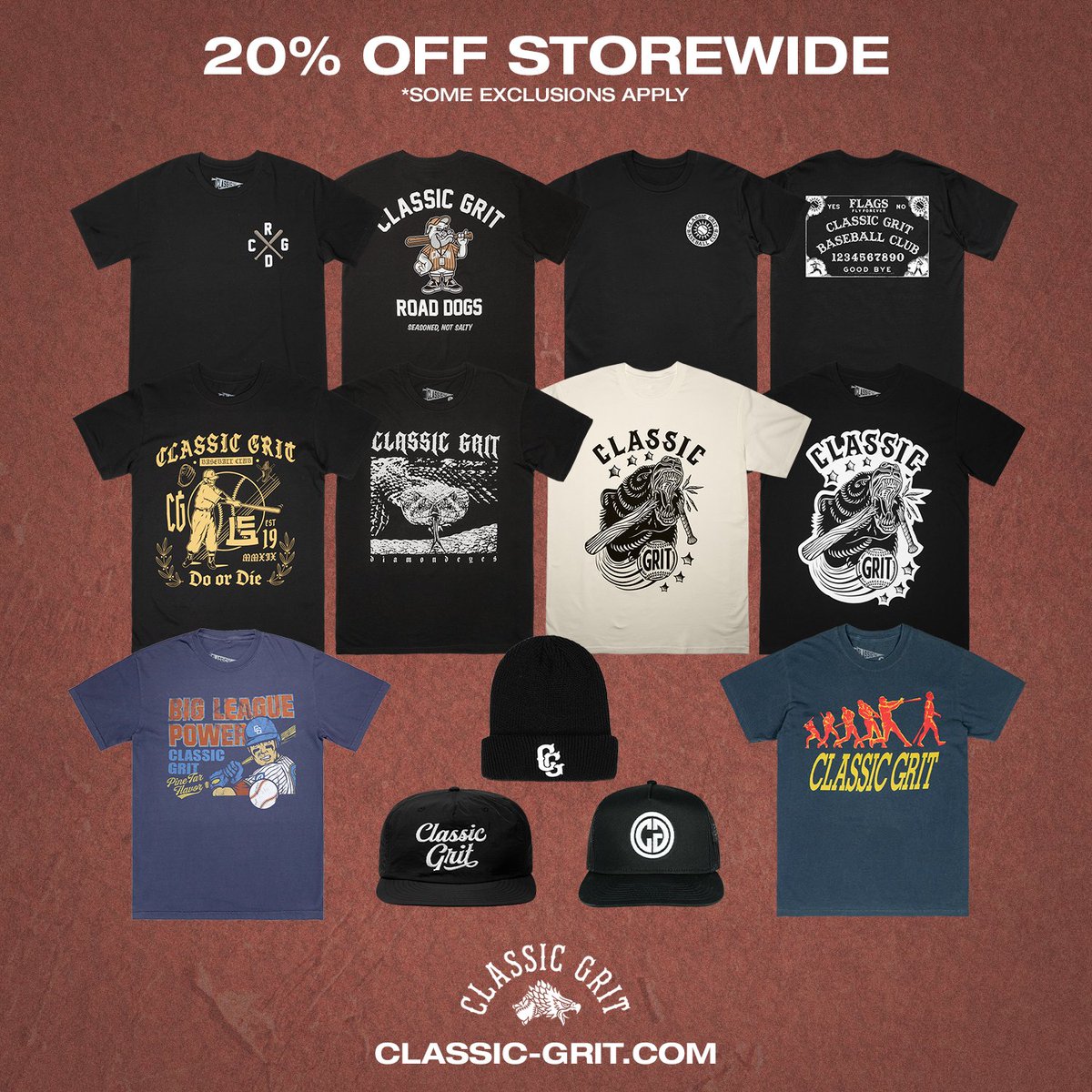 classic_grit's tweet photo. BASEBALL IS BACK!!! We're celebrating all weekend and giving you 20% off every tee, hoodie, and hat we have in stock. It's a great time to get your ballpark fit dialed. Hit the shop link in our bio! https://t.co/20c65gXDgE