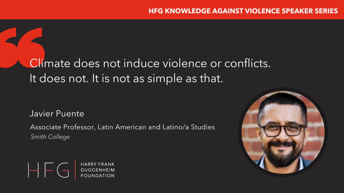 During an HFG #KnowledgeAgainstViolence discussion on March 21, @smithcollege associate professor & chair @puentevaldivia discussed the relationship between #climate and #conflict. Watch the video recording of the discussion: ow.ly/TT2l50R5030