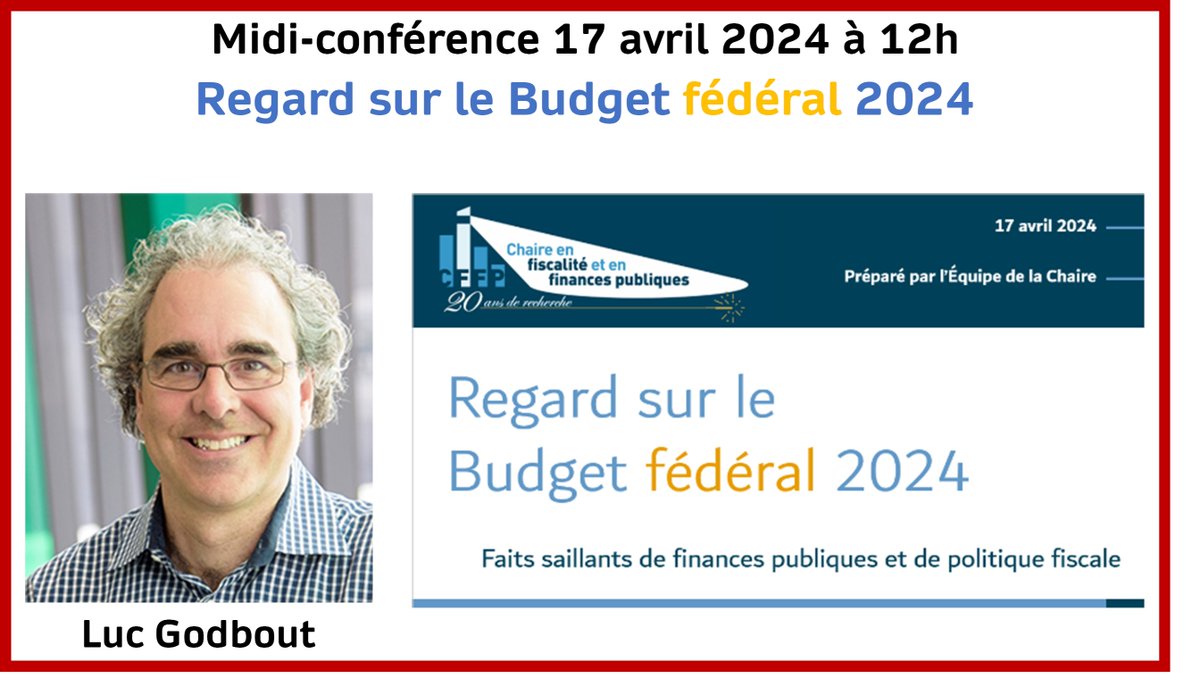 Chaire fiscalitéUdeS (@chairefiscalite) on Twitter photo Cette fois, il sera question des « essentiels » du Budget fédéral 2024.
Inscrivez-vous au midi-conférence du 17 avril 2024 de la <a href="/chairefiscalite/">Chaire fiscalitéUdeS</a> avec <a href="/Luc_Godbout/">Luc Godbout</a>
➡️cffp.recherche.usherbrooke.ca/midi-conferenc… Cette fois, il sera question des « essentiels » du Budget fédéral 2024.
Inscrivez-vous au midi-conférence du 17 avril 2024 de la <a href="/chairefiscalite/">Chaire fiscalitéUdeS</a> avec <a href="/Luc_Godbout/">Luc Godbout</a>
➡️cffp.recherche.usherbrooke.ca/midi-conferenc…