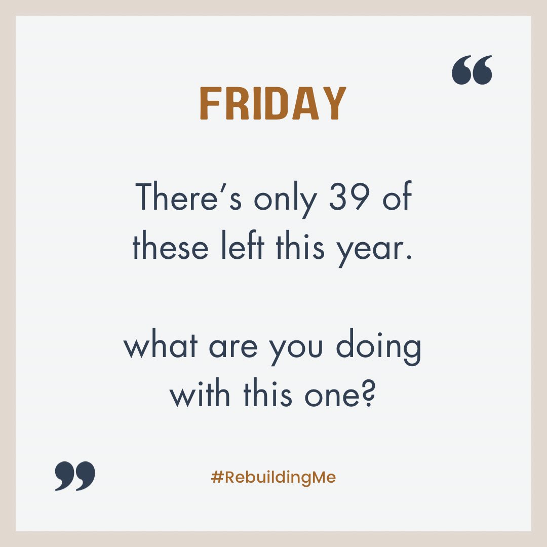 saldiguardia's tweet photo. GM GM family!

Friday. There’s only 39 of these left this year. Some will take their foot off the gas, clock out early, plan their night to get faded. 
What are you doing with today?

#FridayMotivation #FridayFeeling #RebuildingMe https://t.co/UPHTmflFig