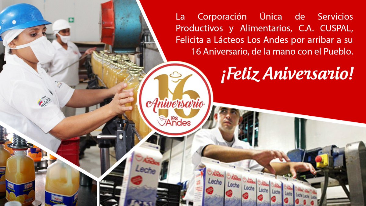 Cuspal_CA's tweet photo. Desde la @Cuspal_CA felicitamos en su 16vo aniversario a la familia de @LosAndesVe, honrando y resaltando el excelente trabajo que realizan a diario las mujeres y hombres que la conforman.

¡Feliz Aniversario! https://t.co/5Sx1gh0x8t