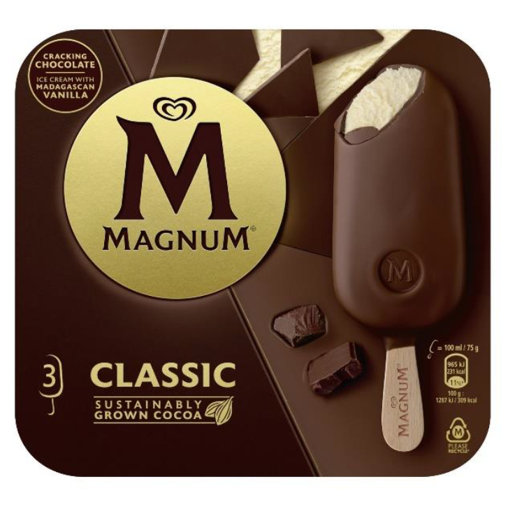 #FoodAlert Recall of specific batches of Magnum Classic Ice Cream Sticks 3x100ml due to the possible presence of metal pieces. For more info: ow.ly/acQQ50R50aB