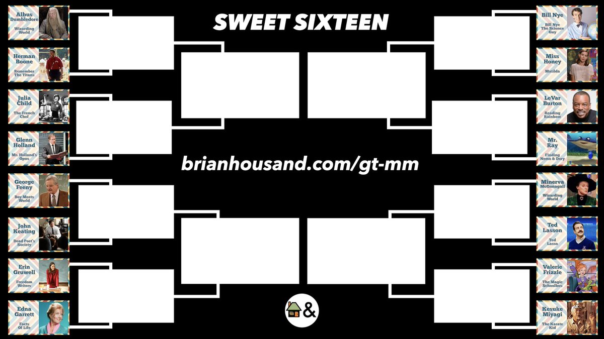 Brian Housand (@brianhousand) on Twitter photo Well, the Great Teacher March Madness Sweet 16 is set! I was going to wait until Monday to open up the voting, but since the site is updated. LET THE VOTING BEGIN! 
brianhousand.com/gt-mm
There's 8 matches and voting will stay open until Wednesday, April 3, 2024 at 8am EST! Well, the Great Teacher March Madness Sweet 16 is set! I was going to wait until Monday to open up the voting, but since the site is updated. LET THE VOTING BEGIN! 
brianhousand.com/gt-mm
There's 8 matches and voting will stay open until Wednesday, April 3, 2024 at 8am EST!