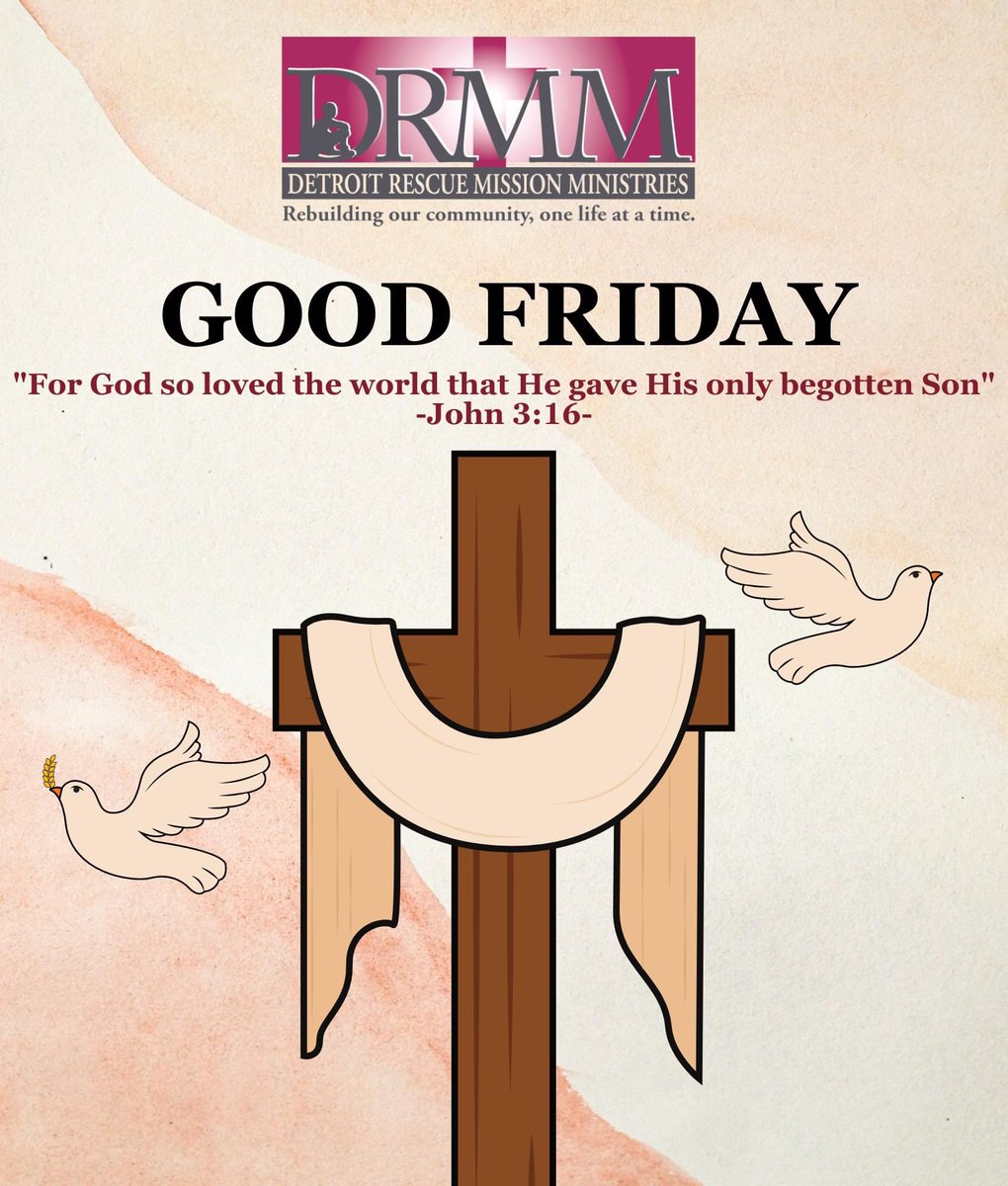 DetroitRescue's tweet photo. Today, as we observe Good Friday and the crucifixion of Christ, let's take a moment to reflect on the profound significance of this day.

DRMM remembers God's ultimate sacrifice made out of love.  But as we know, the story continues…

 #DRMM #GoodFriday #Reflection #Love https://t.co/OqDxZzV7g4
