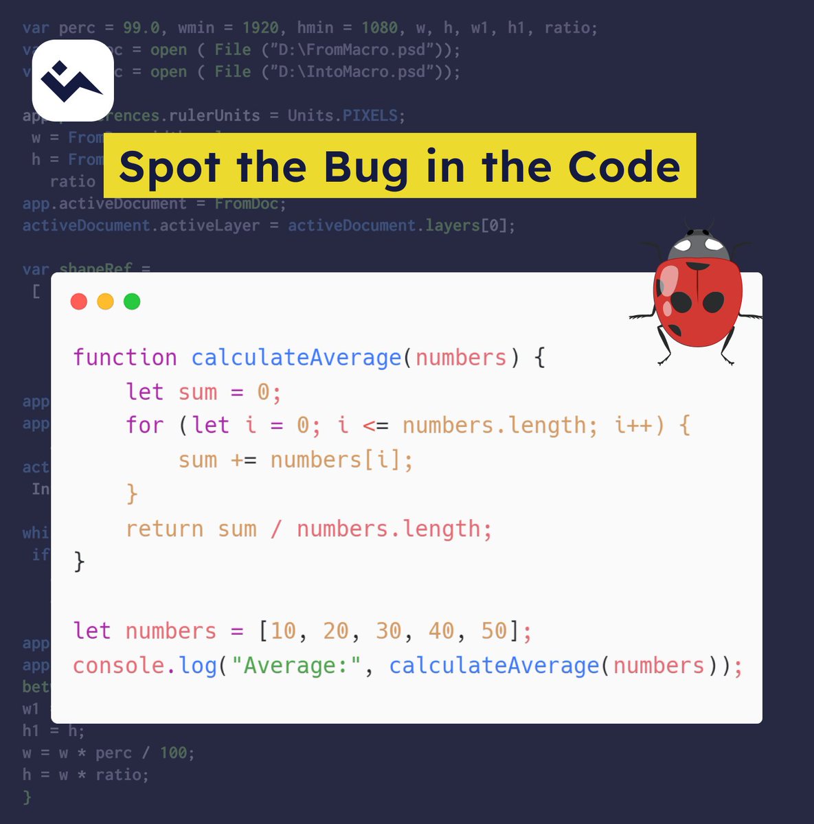 SkillReactor's tweet image. Can you find the hidden bug in the code?🐞 Let&apos;s put your coding skills to the test! 🔎

#developerlife #programmerchallenge #codingskills #softwaredevelopment #codehunt #techchallenge #codingcommunity #softwareengineering
