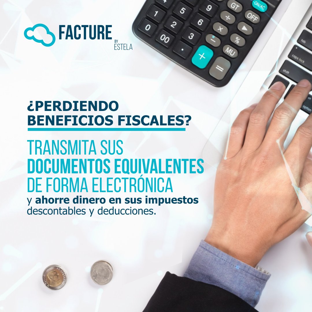 ¡Aproveche las ventajas de los #DocumentosEquivalentesElectrónicos con #FactureByEstela! Déjenos sus datos hubs.ly/Q02nhDmv0  𝗽𝗮𝗿𝗮 𝗶𝗿 𝘂𝗻 𝗽𝗮𝘀𝗼 𝗮𝗱𝗲𝗹𝗮𝗻𝘁𝗲 𝗲𝗻 𝗲𝗹 𝗰𝘂𝗺𝗽𝗹𝗶𝗺𝗶𝗲𝗻𝘁𝗼 𝗻𝗼𝗿𝗺𝗮𝘁𝗶𝘃𝗼 𝗱𝗲 𝘀𝘂 𝗰𝗼𝗺𝗽𝗮ñí𝗮.⁣