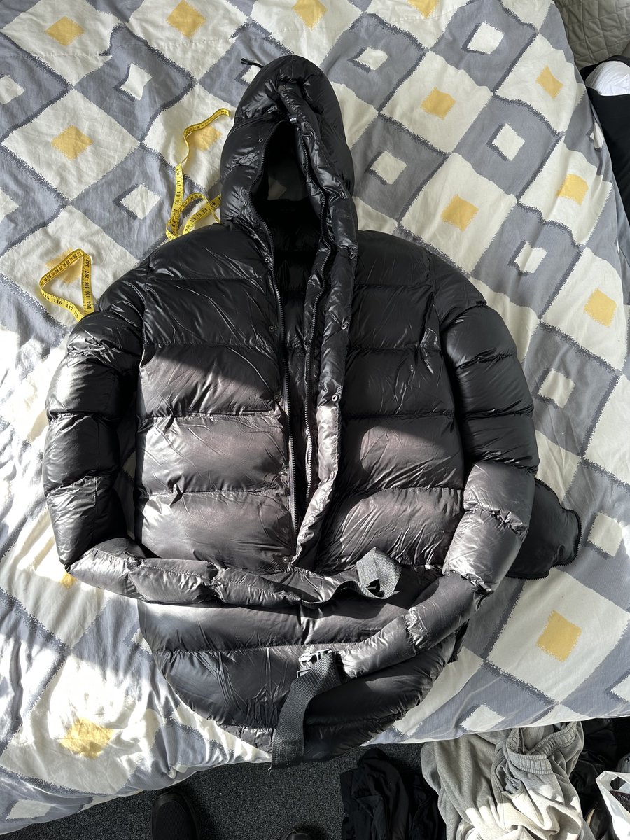 Selling: Tianyoutexile nylon puffy straitjacket. Size 3XL I think. No labels - side to side Side to side 63cm Back zip with snaps. Attached hood with removeable face cover. Offers over £50 (plus buyer pays postage costs)