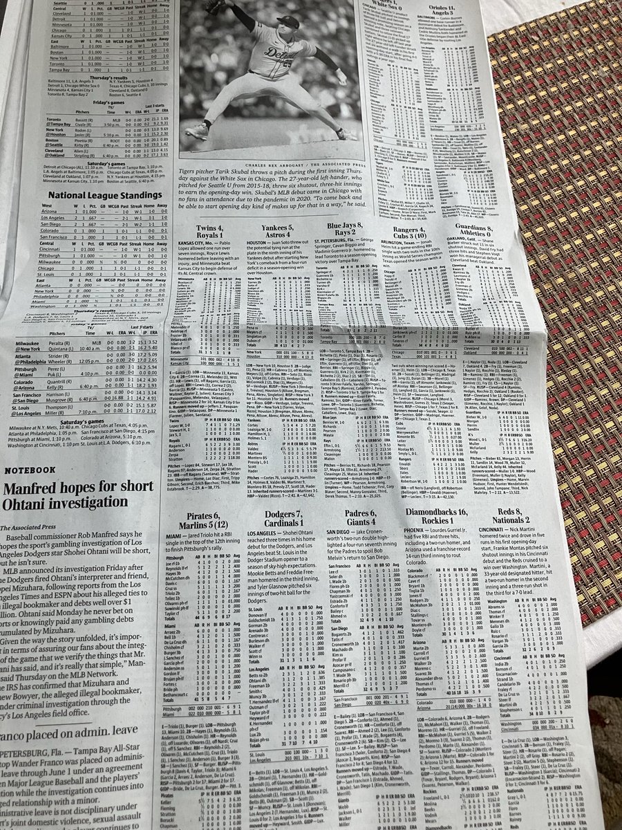 The best part of baseball season: Poring over the box scores in the morning. Call me a dinosaur, but it’s still best in the newspaper, and always will be.