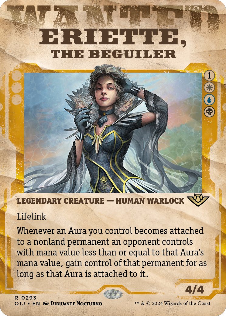 Howdy, partners. @wizards_magic was kind enough to give us a preview card - or, should I say, give @goberthicks one, since this is *right* up her alley. It's only fair that if you enchant your opponent's things, they're your things now, right? #MTGOTJ