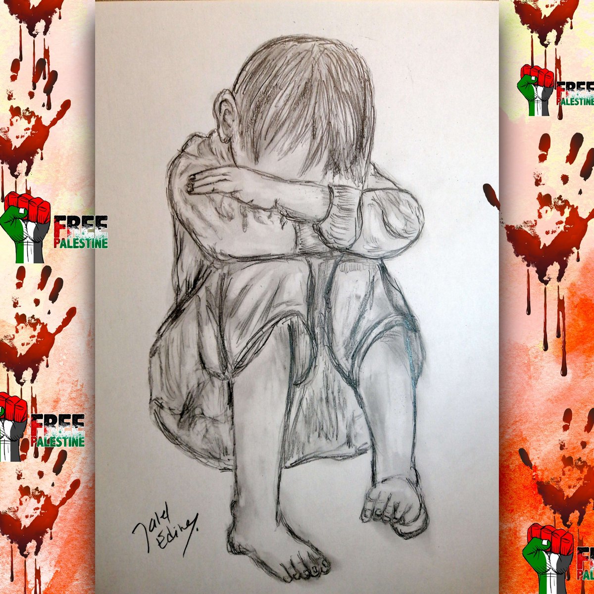 'Sad and Scared Palestinian kid 🇵🇸' Pencil drawing by jaleledineart. Please my friends share TO STOP ISRAELI GENOCIDAL MASSACRE IN GAZA 🆘🆘🆘🆘 #art #dailyart #artwork #jaleledineart #drawing #pencildrawing #sadkids😴 #scaredchildren #freepalestine #stopwar #stopisraeliwarcrimes