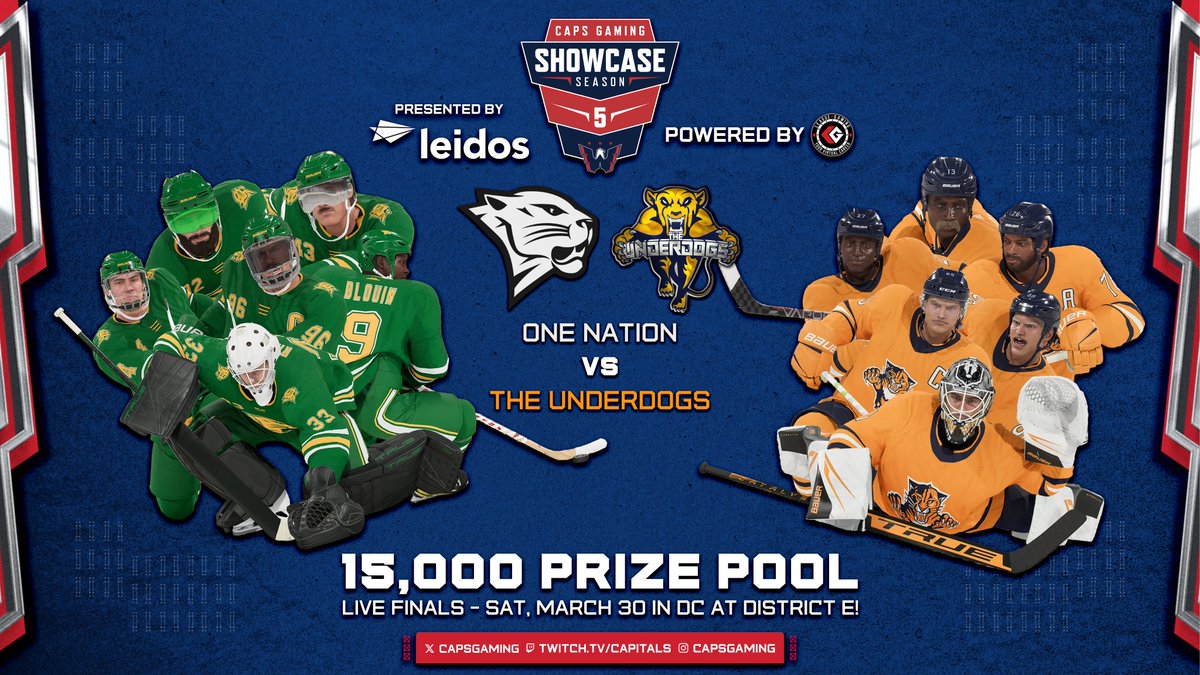 The Caps Gaming Showcase Finals are TOMORROW! @OneNation_NHL vs. @TheUnderdogsNHL Don't miss our 🔥 giveaways live @DistrictEDC at 11AM EST Grab your FREE tickets for the live event now! fevo-enterprise.com/event/Capsgami… Presented by @LeidosInc | Powered by @leaguegaming