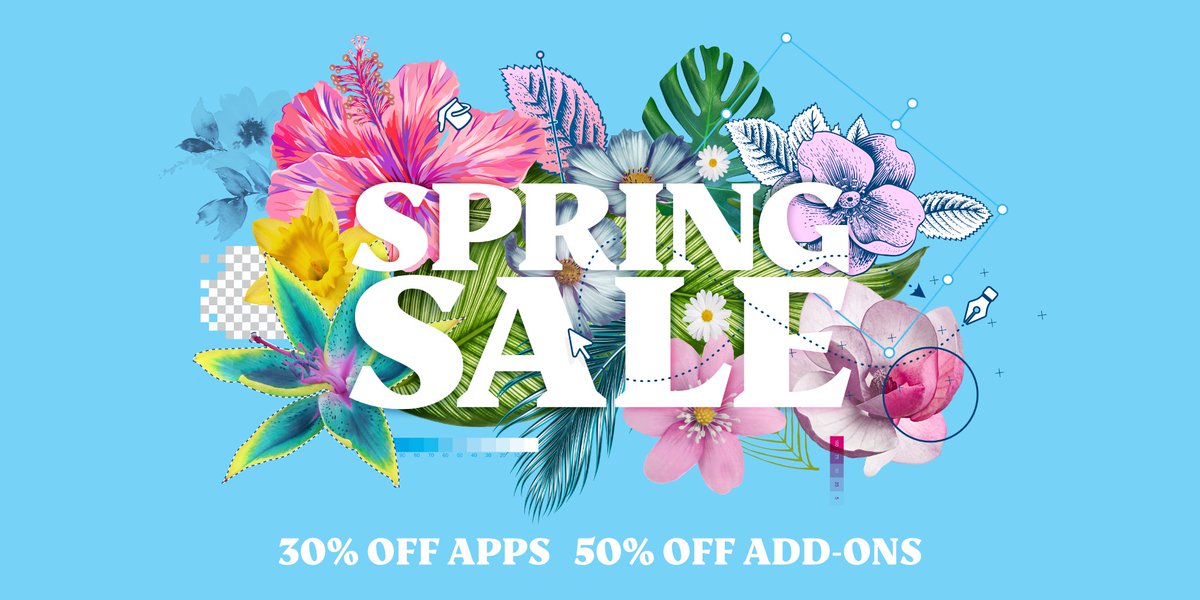 The Affinity Spring Sale ends 2nd April! Don't miss the chance to get 30% off our award-winning software for desktop and iPad and 50% off all add-ons. Shop the sale now: affin.co/SpringX #AffinityPhoto #AffinityDesigner #AffinityPublisher