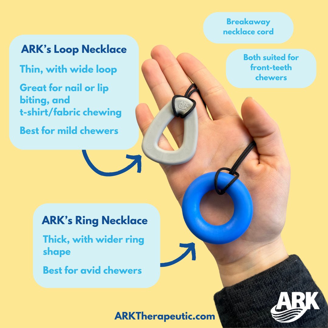 These chews may look similar, but if you take a closer look you'll see they're actually very different!⁠ 

Check out the Loop &amp; Ring here:
Loop: bit.ly/4a9SxpQ
Ring: bit.ly/3PG0xXI

#arktherapeutic #chewelry #stimming #fidget #chewnecklace #sensorydiet