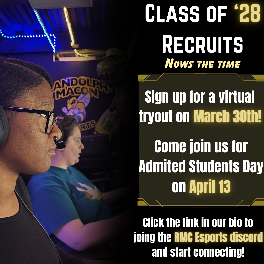 Class of '28, we see your potential! Here's ways we can connect in the coming weeks

#RMCEsports #esports #videogames #gaming #rmc #collegiateesports #ssbu #rocketleague #valorant #r6s #fortnite #tft #hearthstone #streetfighter6 #madden #overwatch #cod