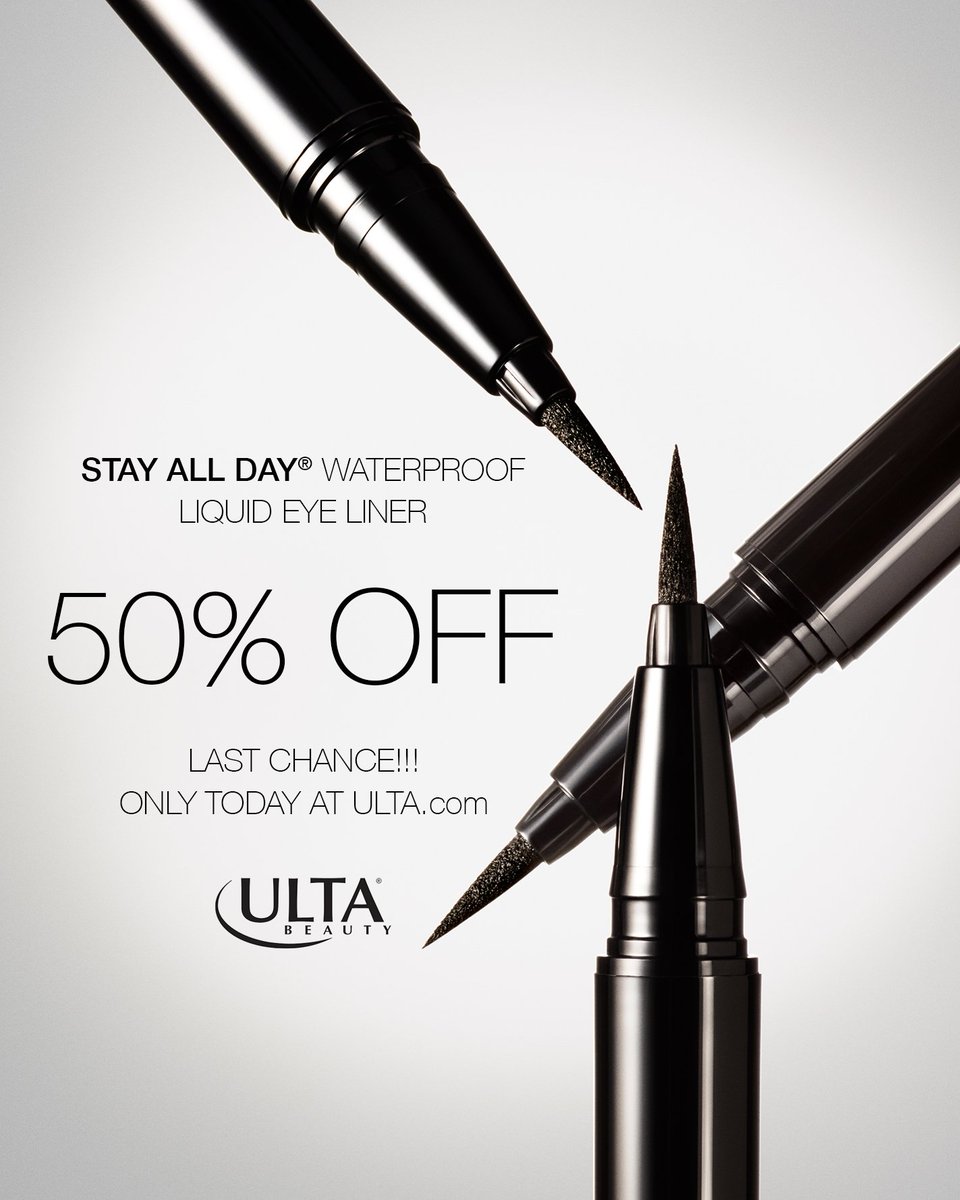 stilacosmetics's tweet photo. This is not a DRILL! 🚨This is your last chance to get 50% off on the Stay All Day Waterproof Liquid Eye Liner today only on https://t.co/KinRahIyPw!
#Stila#StilaCosmetics#Ultabeauty #UltaSale #Eyeliner https://t.co/wxb88LihLM