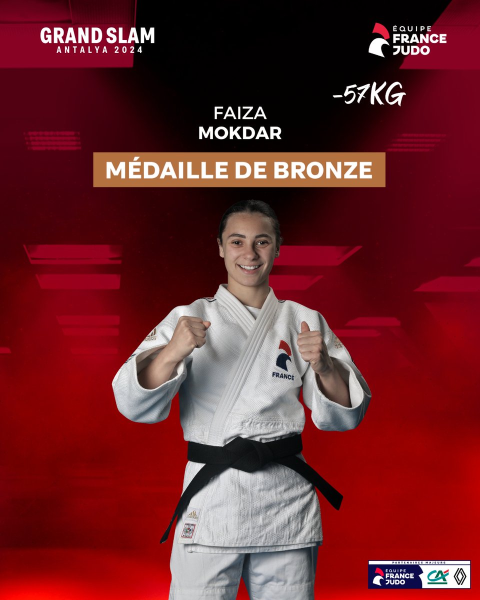 Faïza s'empare du bronze 🥉 En l'emportant par waza-ari, Faïza Mokdar (-57kg) confirme à Antalya en décrochant le bronze. 🤩 Bravo Faïza ! 👏 #JudoAntalya #GoLesBleus #FierdEtreJudoka