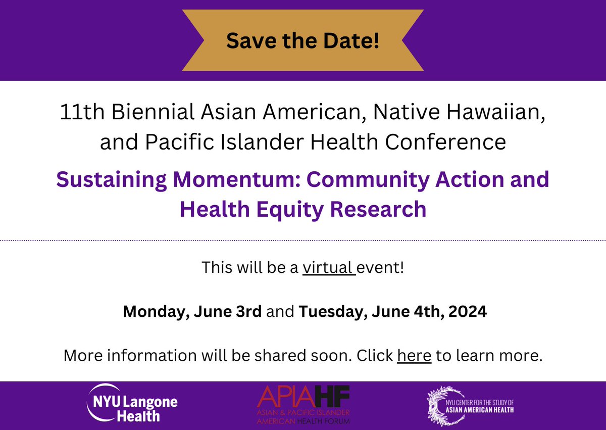 On 6/3-6/4, APIAHF and @NYU_CSAAH will virtually co-host CSAAH’s 11th Biennial Asian American, Native Hawaiian, and Pacific Islander Health Conference. We invite you to join us at this two-day VIRTUAL conference event!