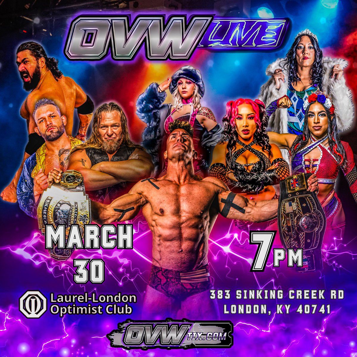 TOMORROW #OVW will be #LIVE at Laurel London Optimist Club! Get your tickets at OVWTix.com SATURDAY, March 30th ⏰ 7pm EST. #OVW #LiveAction #ProWrestling #wrestlersnetflix #Louisville #ec3 #wrestlers #meetandgreet