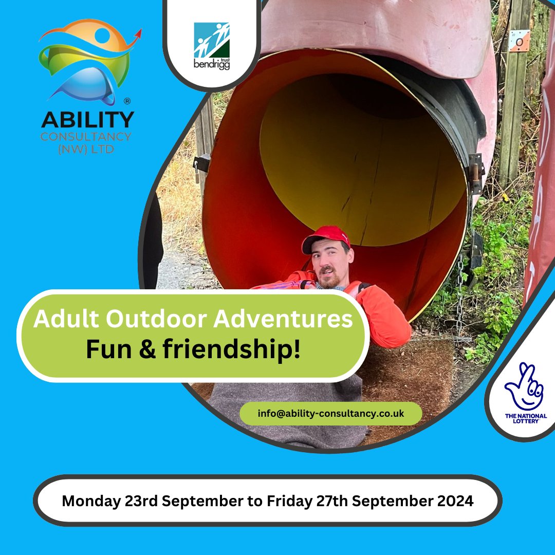 Have you heard about our adult outdoor adventures camp in #TheLake? It's for people with #CerebralPalsy or similar conditions, who are 18 years and over. Enquire now at info@ability-consultancy.co.uk to find out more about. It runs Monday the 23rd September to Friday 27th Sept!