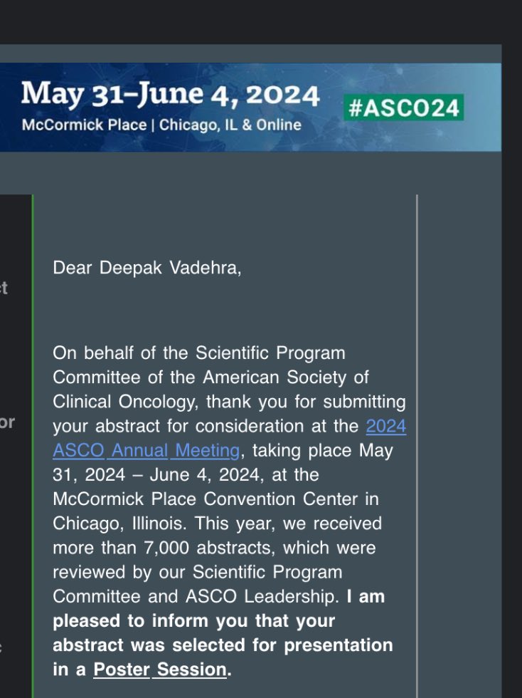 I’m humbled to be able to present at my 7th consecutive international oncology conference #ASCO24. There is still so much work to be done but I’m happy to do my part to move the science forward with my team and mentors. ⁦@Sarbaji85064063⁩ ⁦@TimothyJBrownMD⁩.