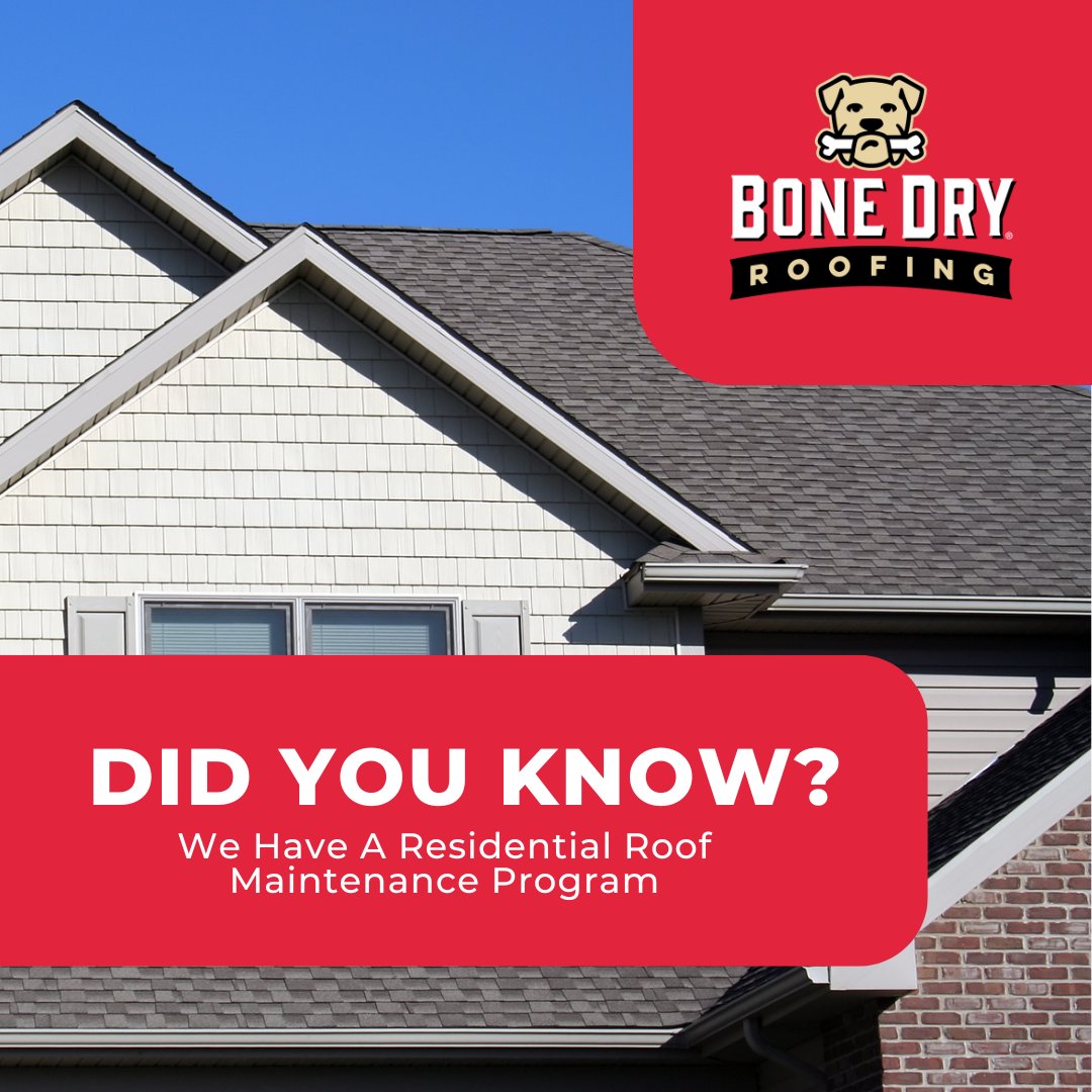 Did you know we offer a roof maintenance program that can head off potential problems before they become serious - and, often times, expensive issues? 🏡💲
Learn more 👉🏼🔗 bonedry.com/contact-us/ 
#BoneDry #BoneDryRoofing #RoofMaintenance