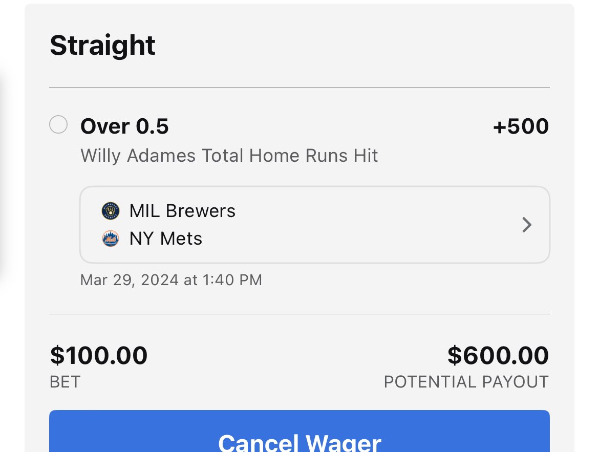 Mr_Betzman's tweet image. Willy Adames 
Over .5 Home Runs 
Hit it 🪓 
#Freeplay #Callitin #BatemanBets #Betzmanbombs #MLBBets #MLBPicks #MLBOpeningDay #GamblingX #GamblingTwitter