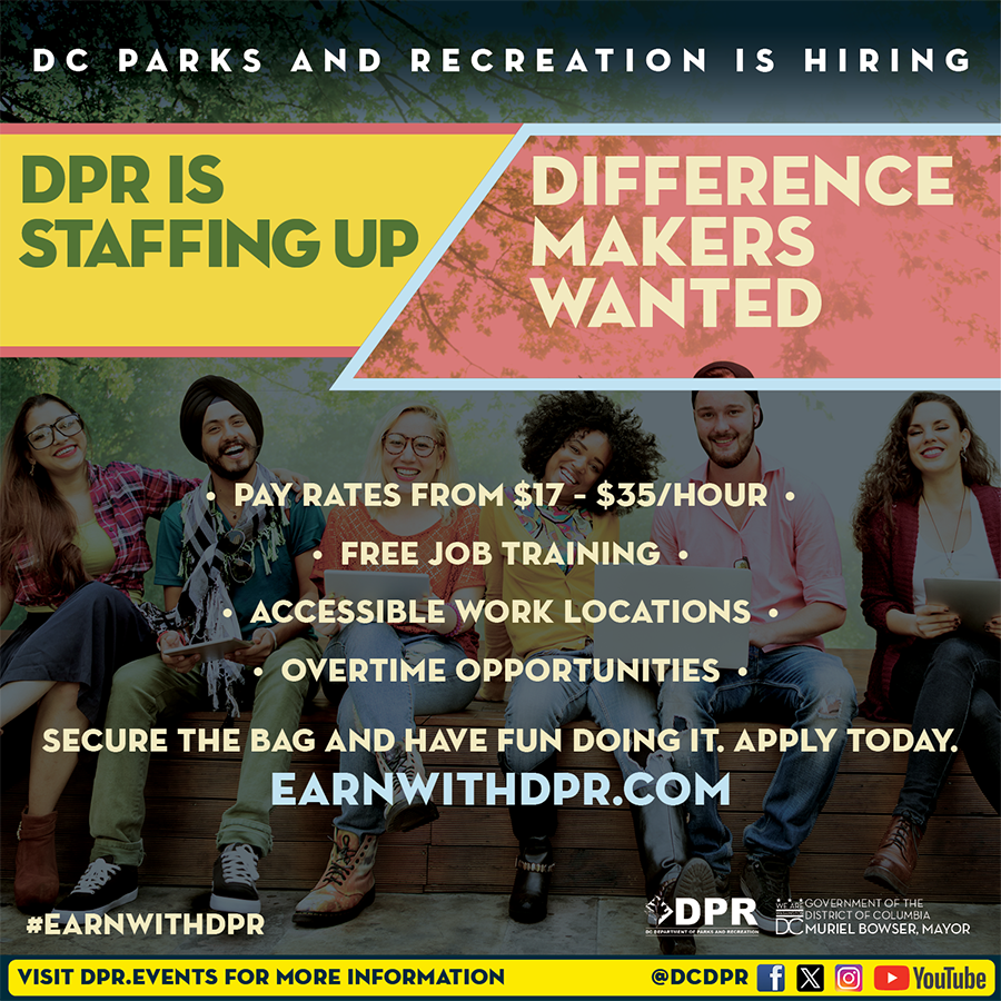 DCDPR's tweet photo. What are you doing this summer? Get paid to join the team at the place #WhereFunHappens and #EarnWithDPR this summer!
We are hiring folks to:
💧 Work at a pool
🛝 Work at a summer camp
🌞 And so much MORE!!
Your journey to a great summer job starts at https://t.co/zESrQ0Z0wA https://t.co/uSOn3mYbGm