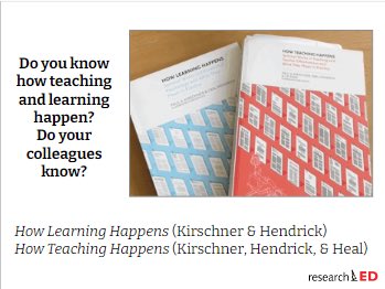MegVertebrae's tweet photo. Building my #rEDG session on being evidence-informed and these gems play a starring role. Did you know that @C_Hendrick & @HealJim will be there, too? And we will all be thinking of @P_A_Kirschner! https://t.co/ImcLQRqxFu