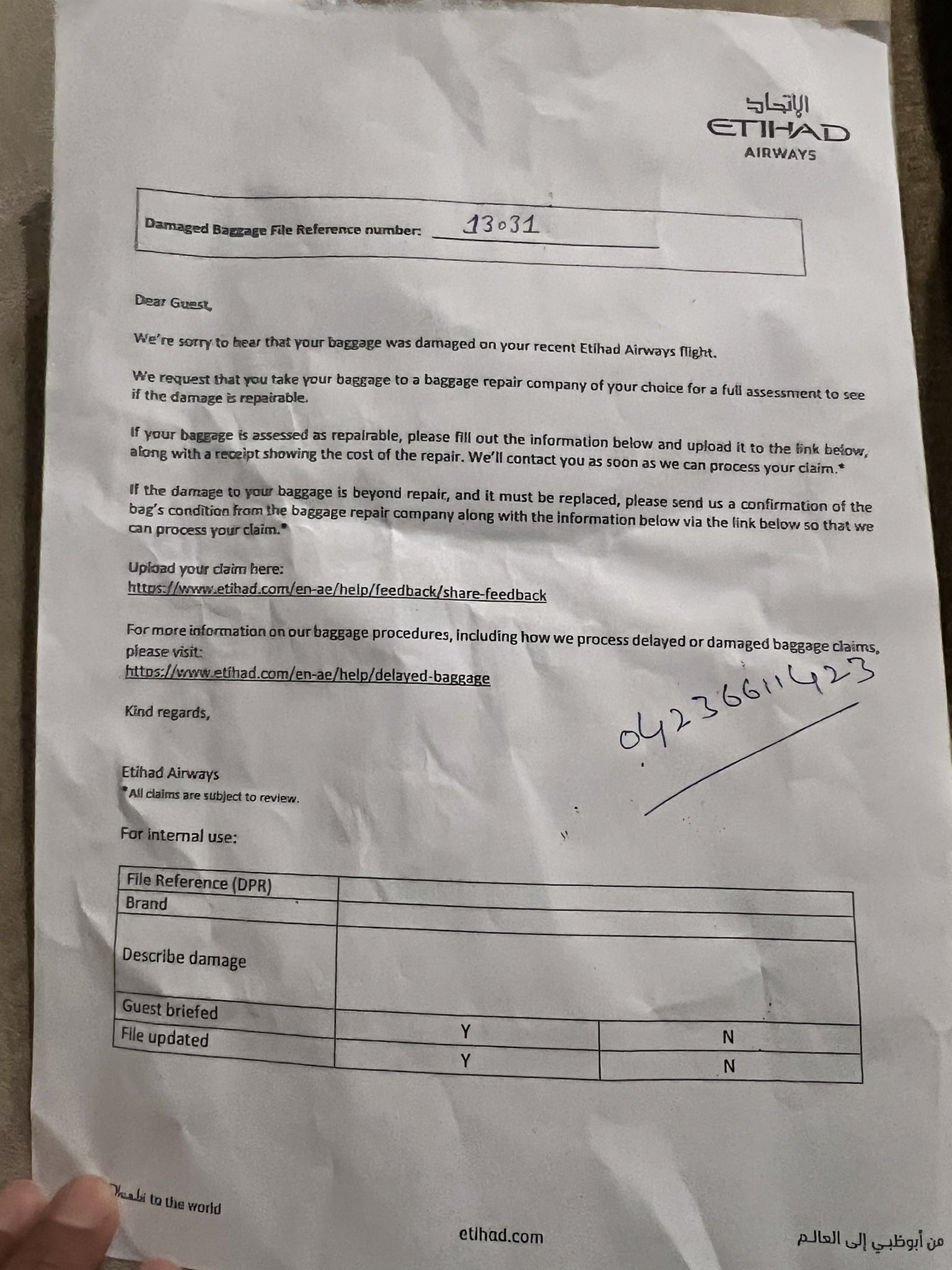 Etihad damaged baggage deals