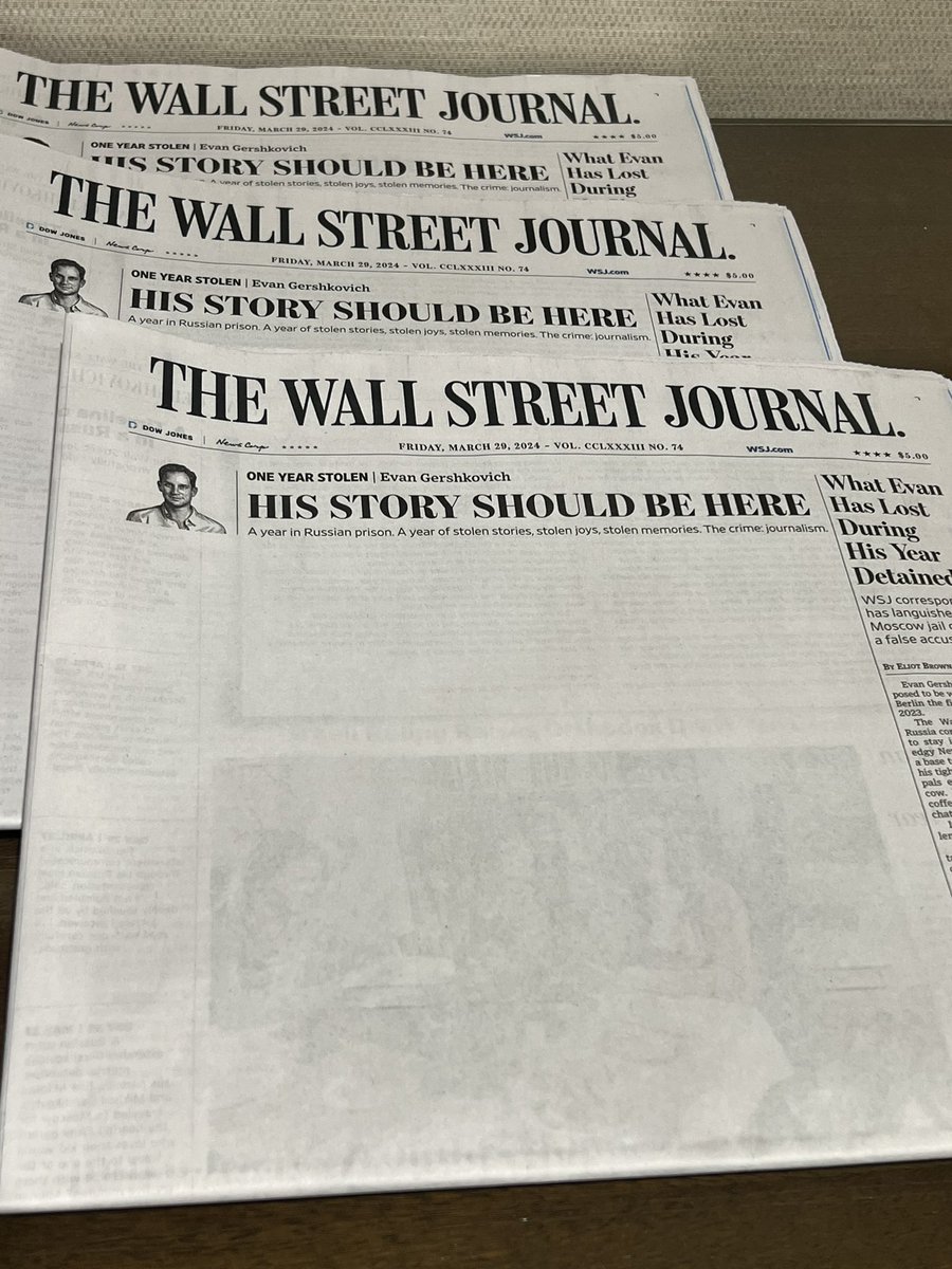 Young people will never know just how powerful print media can be. Today’s @WSJ cover: #EvanGershkovich