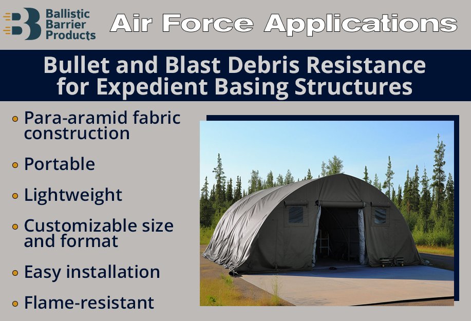 Ballistic Barrier Products can also provide bullet and blast debris-resistant barrier products for military applications, such as force protection needs for the expedient basing strategies. Contact us at sales@ballistic-barrier.com to learn more.
