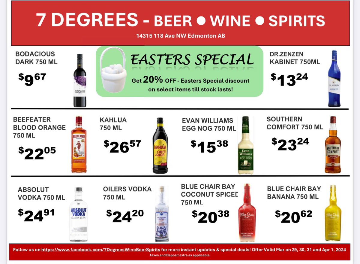 Don’t be slow! Our prices are low!

Hurry before stock runs out!!

#yegliquor #supportlocal #winterclearance #easter2024 #easterdiscount #edmontonliquor #thepassion #SaleHere #saveonliquor #edmonton #Stalbertlife #shwewoodpark #cheers #DiscountDeal
