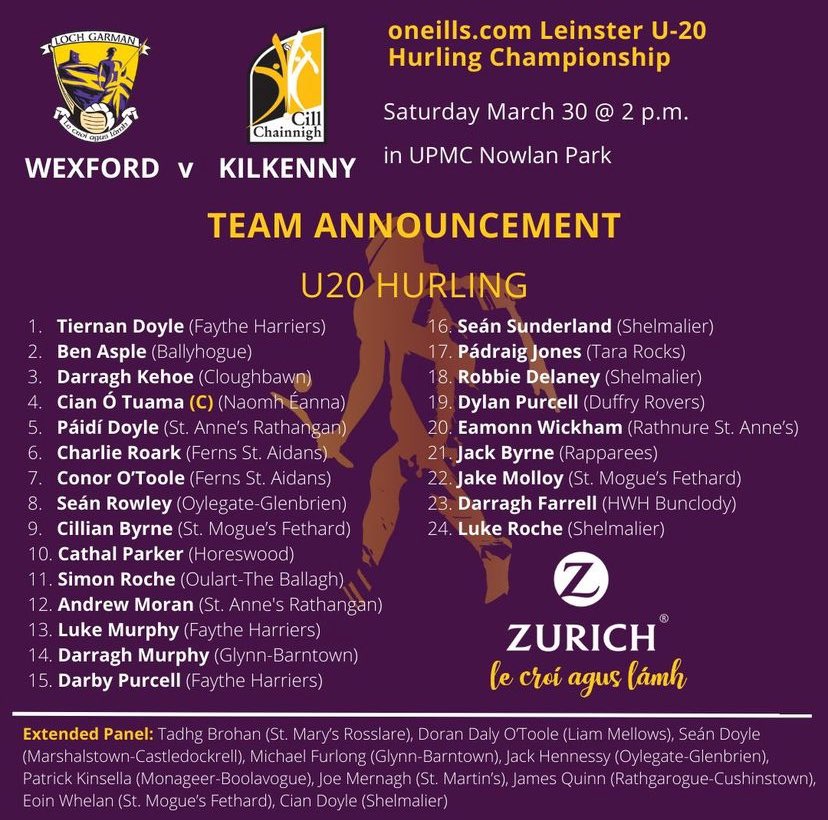 Good luck to 6th year Paidi Doyle & past pupils Andrew Moran, Darby Purcell, Tadhg Brohan & Cian Doyle and the Wexford u20 hurling squad v Kilkenny on Saturday in the Leinster championship. #CBSbuilt #bokerboys #wexford #hurling #u20 🟣🟡🟣🟡🟣🟡🟣🟡🟣🟡🟣🟡🟣