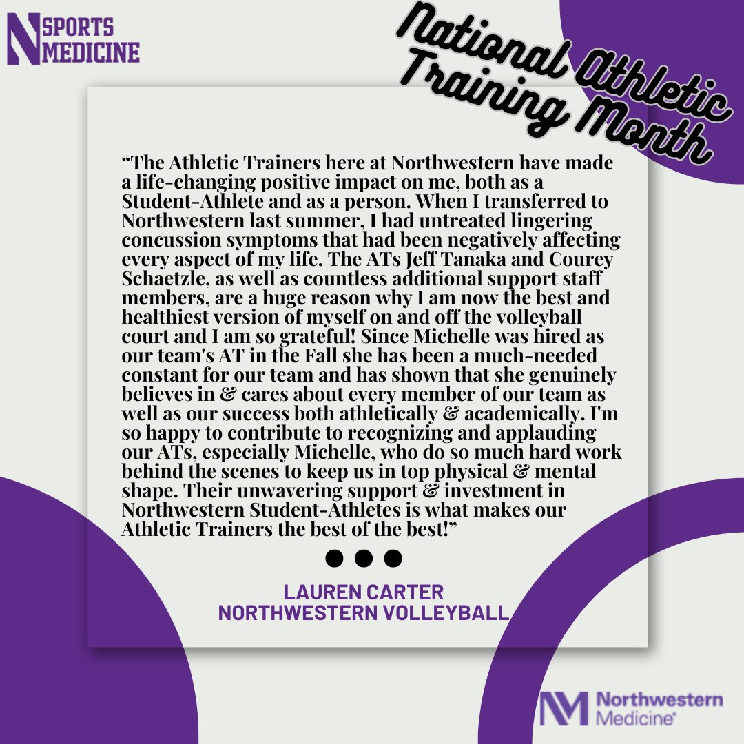 Athletic Trainers making life-changing impacts 💜 Lauren Carter of @NUVball speaking on the multidisciplinary approach of our ATs in honor of @NATA1950 National Athletic Training Month! . . . #NATM #NationalAthleticTrainingMonth #NATM2024 #AT4ALL #FromHeadToToe