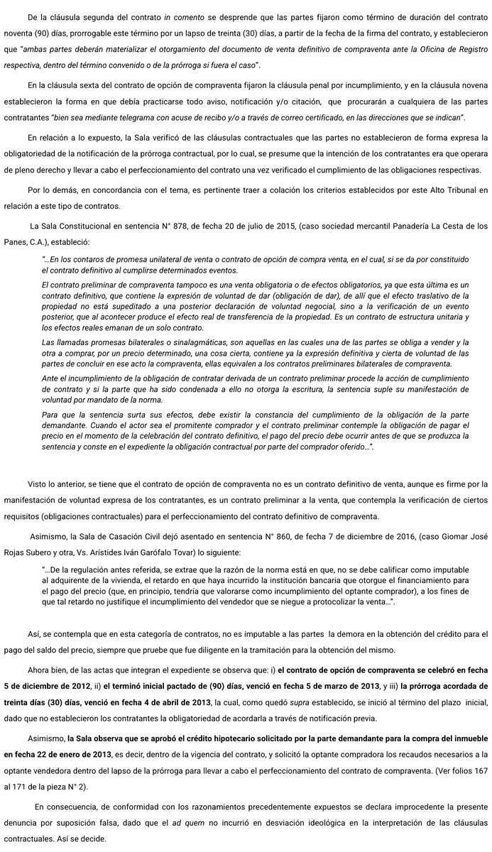 Sentencia N° 000524 del 04/08/2023 Sala de Casación Civil <a href="/TSJ_Venezuela/">TSJ Venezuela</a> Contrato de opción de compraventa no es un contrato definitivo de venta, aunque es firme por la manifestación de voluntad expresa de contratantes, es un contrato preliminar a la venta historico.tsj.gob.ve/decisiones/scc…