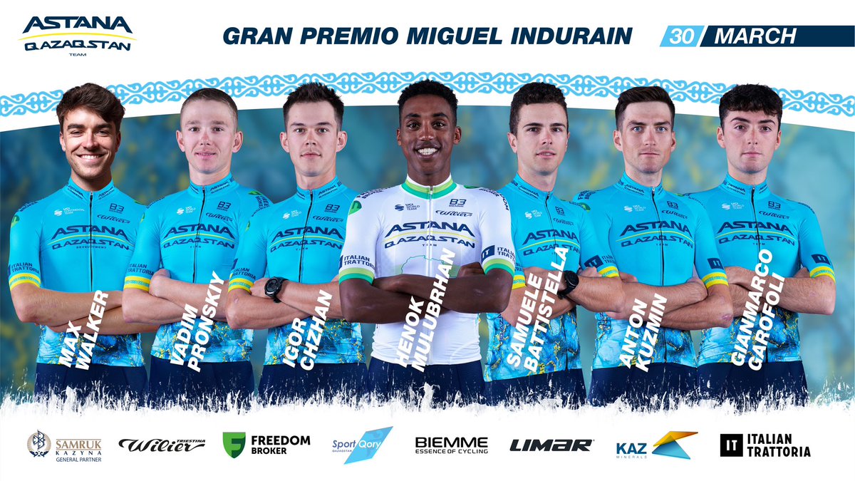 🇪🇸 ROSTER: @GPIndurainSN @samu_batti @henokmulubrhan @IgorChzhan Vadim Pronskiy Anton Kuzmin Gianmarco Garofoli @maxwalker325 (@AstanaQazDev) #GPIndurain #AstanaQazaqstanTeam