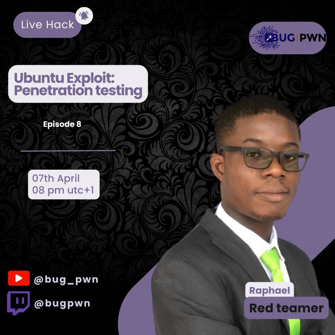 bug_pwn's tweet image. LiveHack ✨

Episode 8 : Ubuntu Exploit - Penetration testing

Date &amp;amp; Time : 07th April 08 PM UTC+1

Hacker : @AkaffouModeste

#LiveHack #bugpwn #Hacking #pentest #boot2root #exploitaion