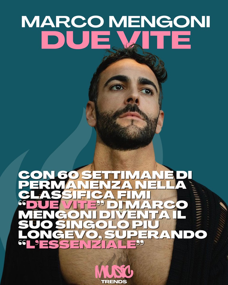musictrends_it's tweet photo. Con 60 settimane di permanenza nella classifica FIMI, “Due vite” di Marco Mengoni diventa il suo singolo più longevo, superando “L’essenziale”. https://t.co/NCQXj76ew9