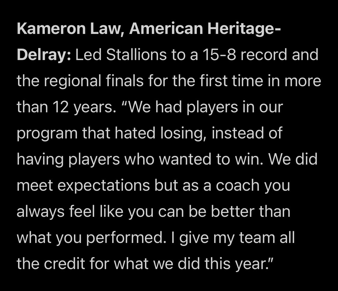 CONGRATULATIONS to our 🌟Head Boys Basketball Coach, Kameron Law who has been recognized as 🏀COACH OF THE YEAR by Sun Sentinel! He has not only built a special program over 2 seasons, but has made a tremendous positive impact on the lives of all who are lucky to know him!