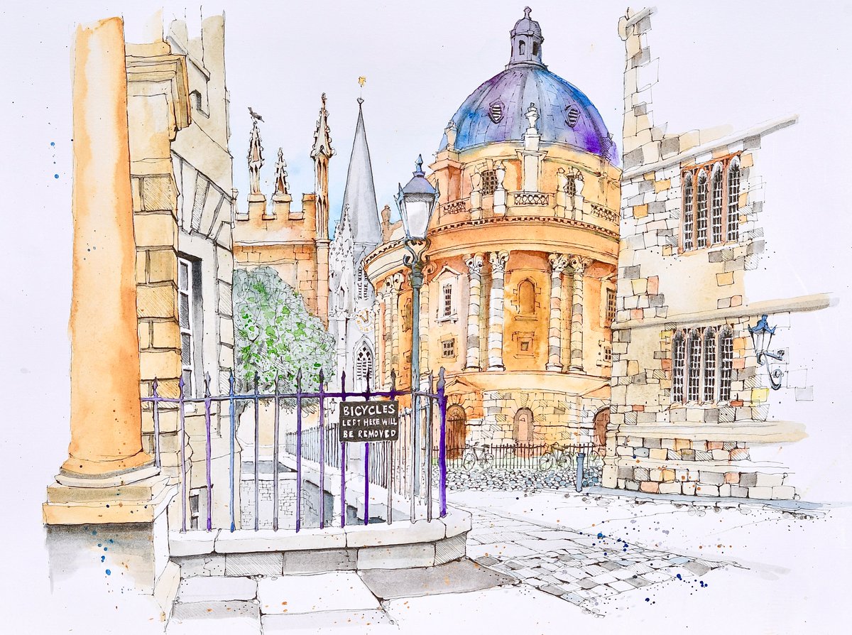 One of my favourite subjects: the Radcliffe Camera in #Oxford , this time from outside Hertford College in Catte St, sketched between heavy showers earlier this week. #art #artwork #artist #artweeks #artistontwitter #sketch #sketching #draw #drawing #urbansketching #kunst