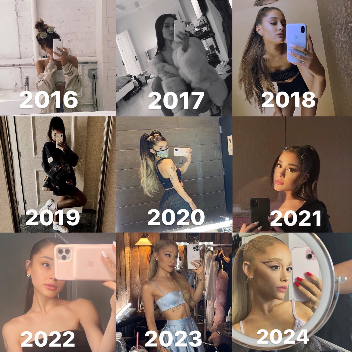positionses's tweet photo. which year of ariana grande's mirror selfies is superior ? https://t.co/HIGxPM2zDu