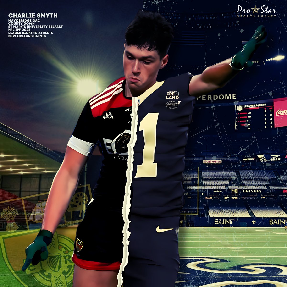 Saint Smyth: County Down NFL IPP athlete Charlie Smyth has signed with the New Orleans Saints, per source. Congratulations to all at Leader Kicking - @TadhgLeader, @DropkickMangan - life changing opportunities & @ProStarSports team!