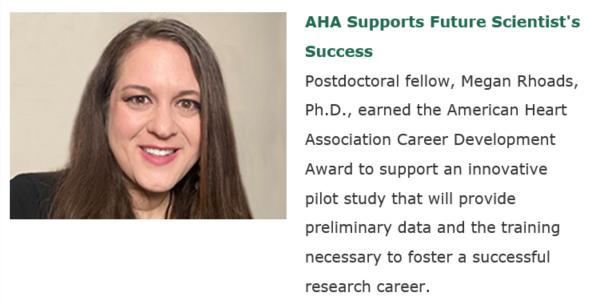 Congratulations 🥳🥳👏👏Dr. Megan Rhoads @UAB_NRTC @MKRhoads Postdoctoral Fellow @KUHPRIME for receiving the American Heart Association Career Development Award! 👏👏