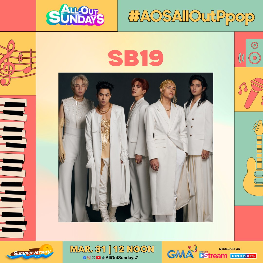 Get ready for the one and only, SB19! Experience their electrifying performance of 'GENTO' and 'CRIMZONE' this Sunday on the AOS stage! 💯 #AOSAllOutPpop | March 31, 2024 at 12 NOON on GMA