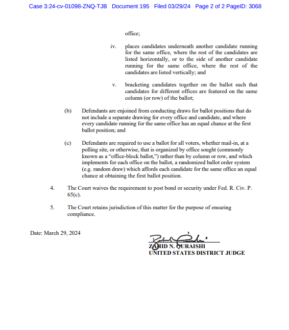 wildstein's tweet photo. To be clear, Judge Zahid Quraishi's order for office block ballots includes all offices, including the county committee. No lines or columns. https://t.co/smctsqS9DC