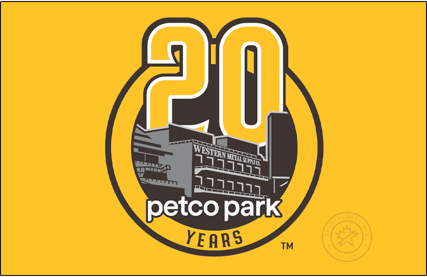 A little MLB uniform/stadium news thanks to @sportslogosnet. Chris shows us the patch the San Diego Padres will wear on home whites this year honoring 20 years of Petco Park.