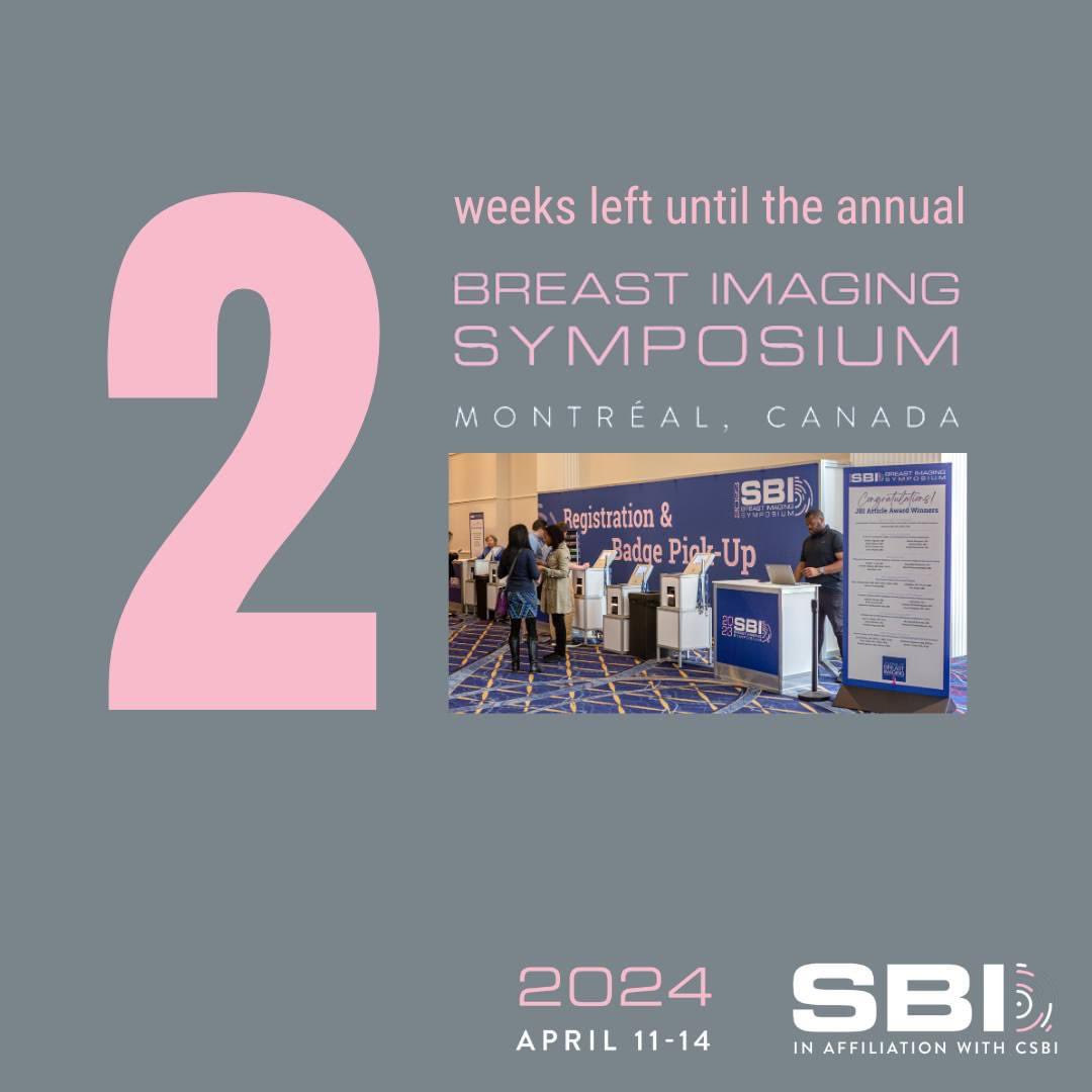 2 weeks to go!!! Excitement is 💯 See you all at Annual @BreastImaging Symposium in #Montreal! Get ready for an enriching experience! 🌟 #SBI2024