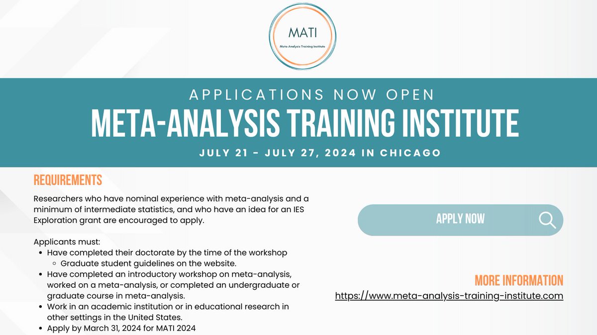 Deadline is fast approaching! Would love to have you with us in Chicago to learn about advanced meta-analysis methods!